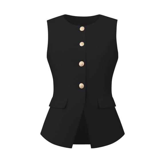 DARING DIVA Women's Work Sleeveless Button Down Blazer Waistcoat S Black