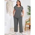thumbnail image 2 of SHOWMALL Women's Plus Size Matching Sets Soft Stretchy 2 Piece Outfit Short Sleeve Pullover & Loose Pants with Pockets - Gray 5X, 2 of 11
