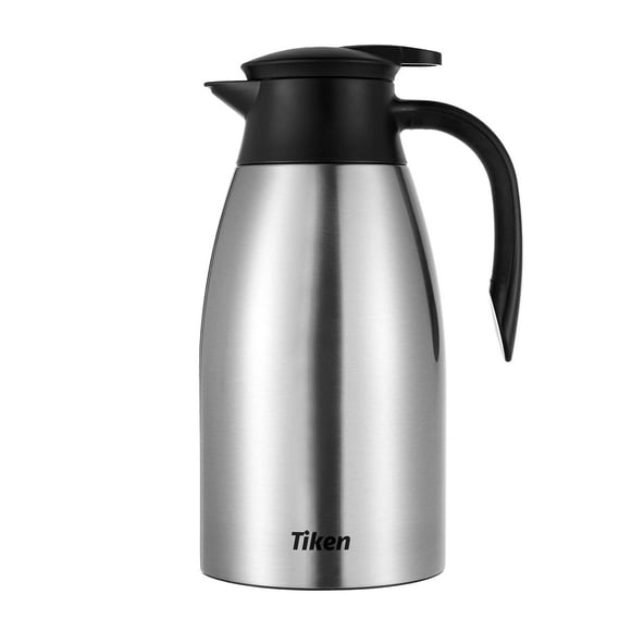 Tiken 85 Oz Thermal Coffee Carafe Stainless Steel Insulated Vacuum Coffee Carafes For Keeping Hot 2.5 Liter Beverage Dispenser (Silver)