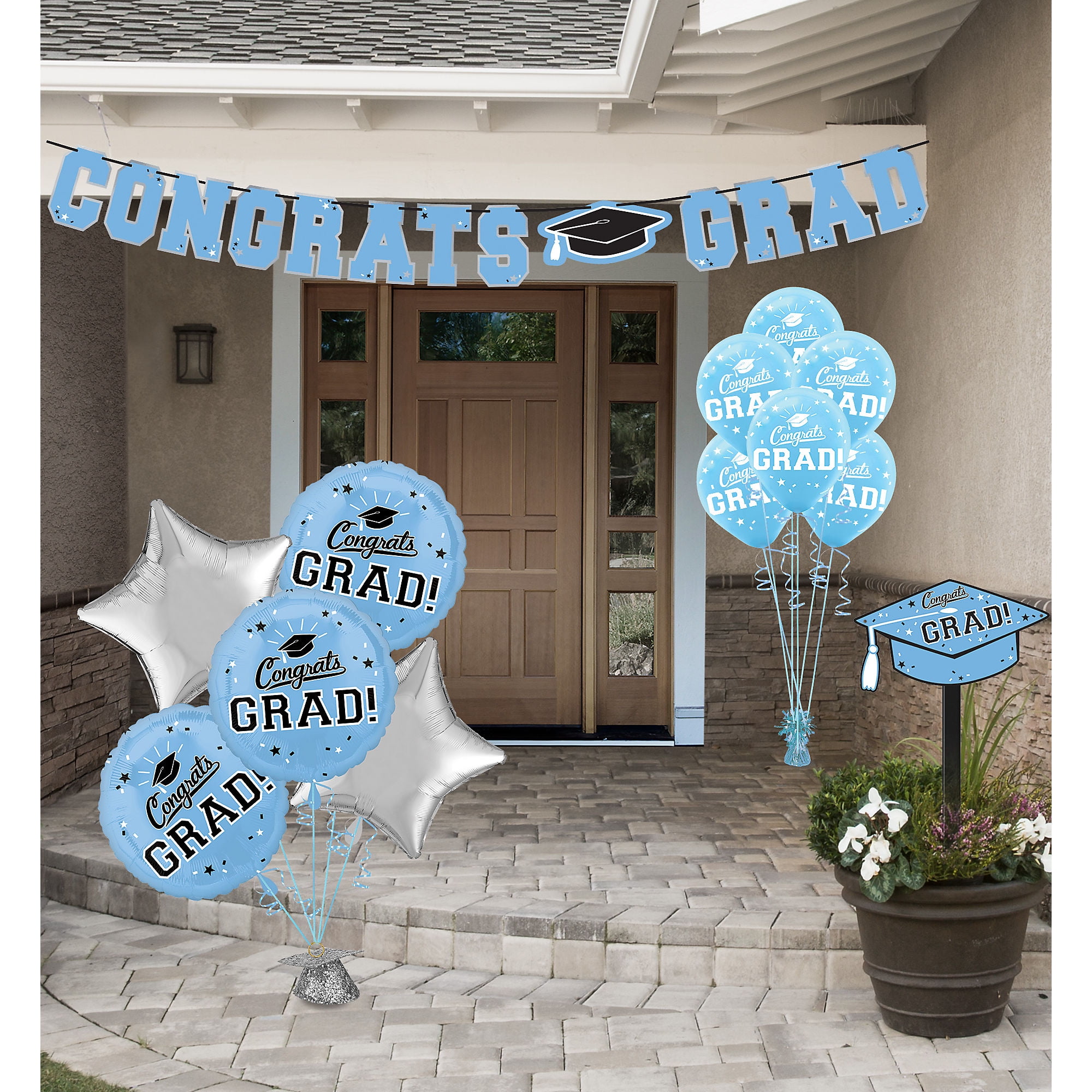 Party City Powder Blue Congrats Grad Graduation Outdoor Decorating Kit