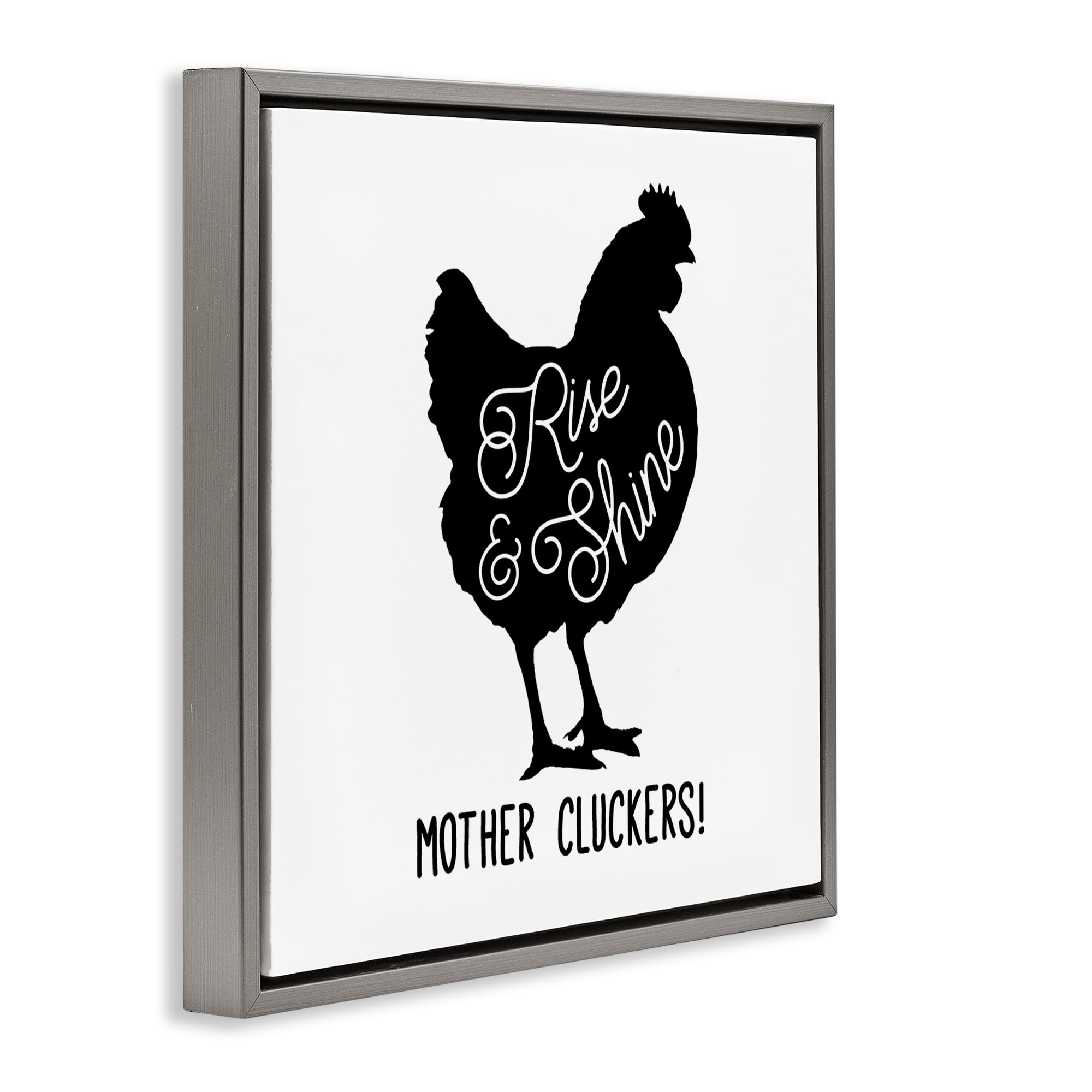 Stupell Industries Sassy Rise & Shine Rooster Animals Painting Gray Floater Framed Canvas Art Print Wall Art, 25 x 25