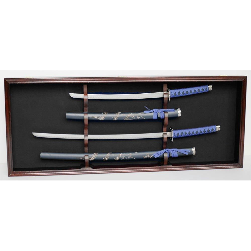 2 Sword Display Case Stand Holder Wall Rack Lockable w/ 98 UV