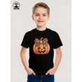 thumbnail image 3 of Halloween Vibes Pumpkin Wearing Bow Patterned Novelty Graphic Kid T-Shirt Casual  Style With 100% Cotton Fabric,Suitable for Boys And Girls,Size From 3T-13Y,Ideal Gift for Kids, 3 of 5