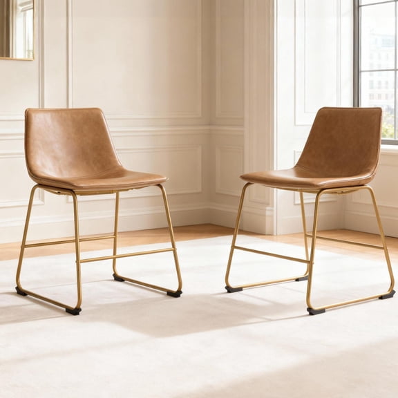 Signature Design by Ashley Lexadine Dining Upholstered Side Chairs, Set of 2, Toast Faux Leather Seats with Gold-Tone Metal Frame