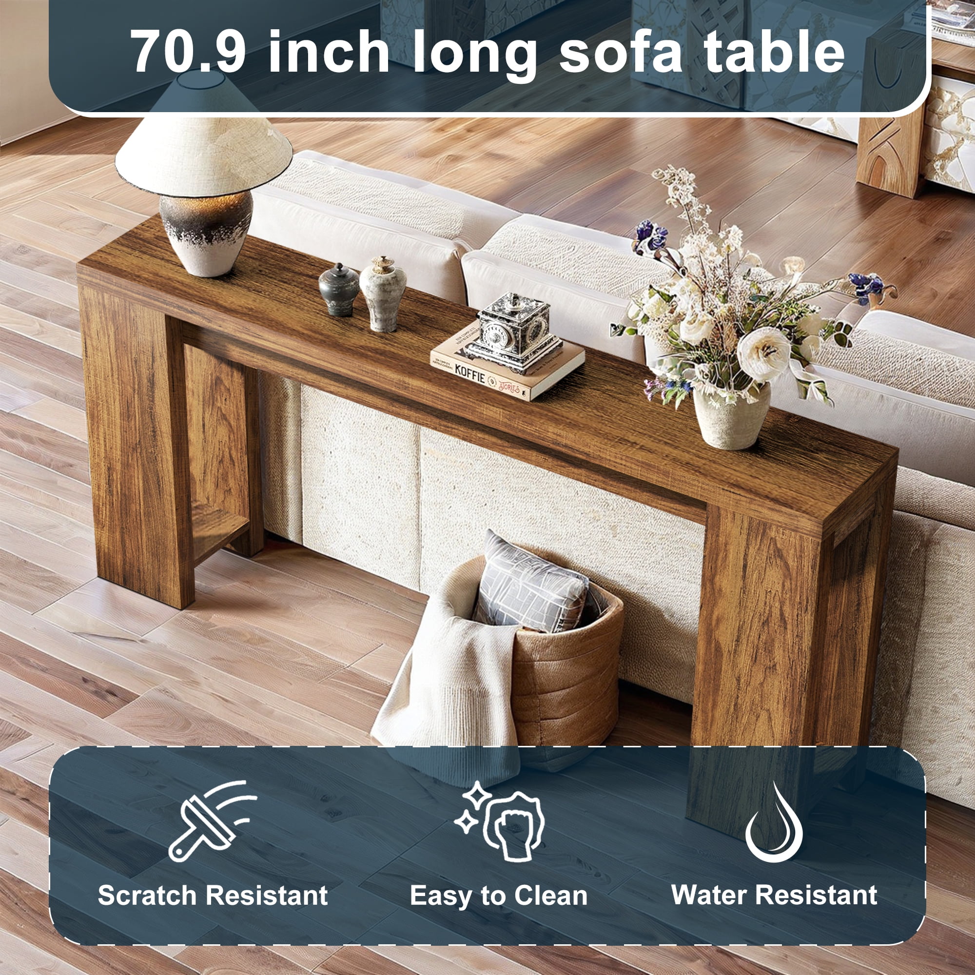 Demi Bonn 70.9" Wood Console Table, Farmhouse Sofa Table Entryway Table with Storage, Foyer Display Table, Rustic Brown
