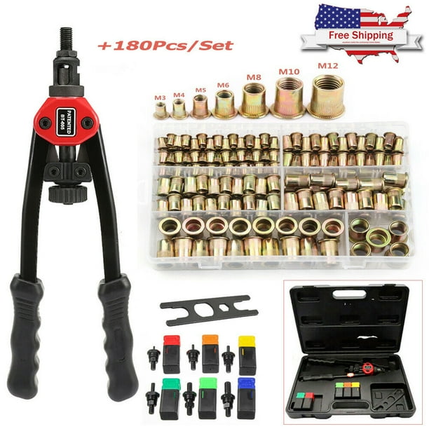 iMeshbean Rivet Gun & Mandrel & 180 Nuts Kit Rivnut Thread Setting Tool