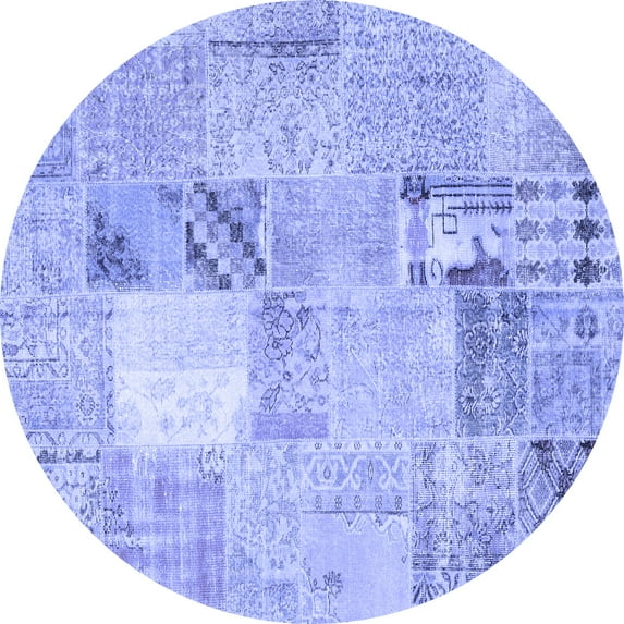 Ahgly Company Indoor Round Patchwork Blue Transitional Area Rugs, 3' Round