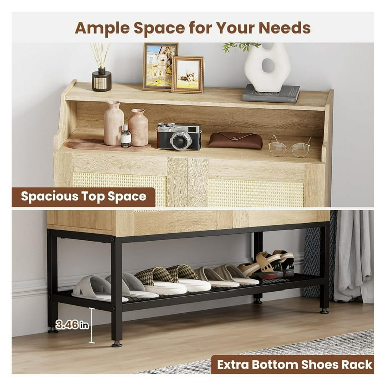 7 Tier Shoe Storage Cabinet with Rattan Doors Shoe Rack Organizer Cabinet with Adjustable Shelves Buffer Hinge Freestanding Narrow shoe cabinet storage with Anti tip Fitting for Entryway Hallway Walma...