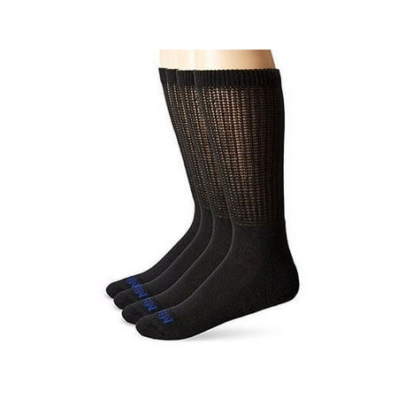 MediPEDS Men's 4 Pack Diabetic Crew Socks, Black, Shoe Size:, Black, Size 9.0