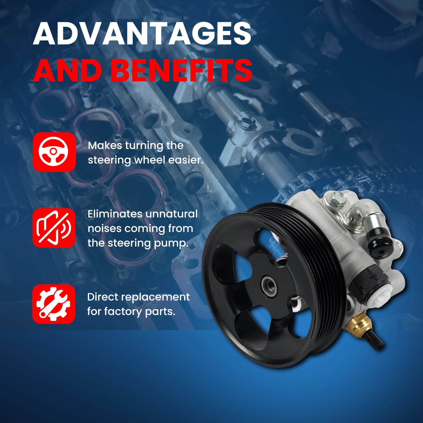 MOCA AUTOPARTS Power Steering Pump w/Pulley Fit for 2002-2009 Toyota Camry 2.4L & 2004-2008 Toyota Solara 2.4L & 2007-2008 Toyota Camry 2.4L
