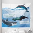 thumbnail image 1 of Animal Tapestry, Lets Take a Shower and Time to Relax Texts and Whale Dolphin Seal Photo, Fabric Wall Hanging Decor for Bedroom Living Room Dorm, 5 Sizes, Pale Blue Multicolor, by Ambesonne, 1 of 1