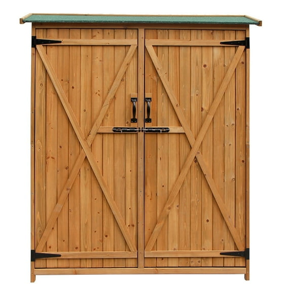 Ktaxon 64" Wooden Outdoor Garden Storage Shed with Fir Wood Medium Storage Shed Lockable Storage Unit with Double Doors, Natural Color