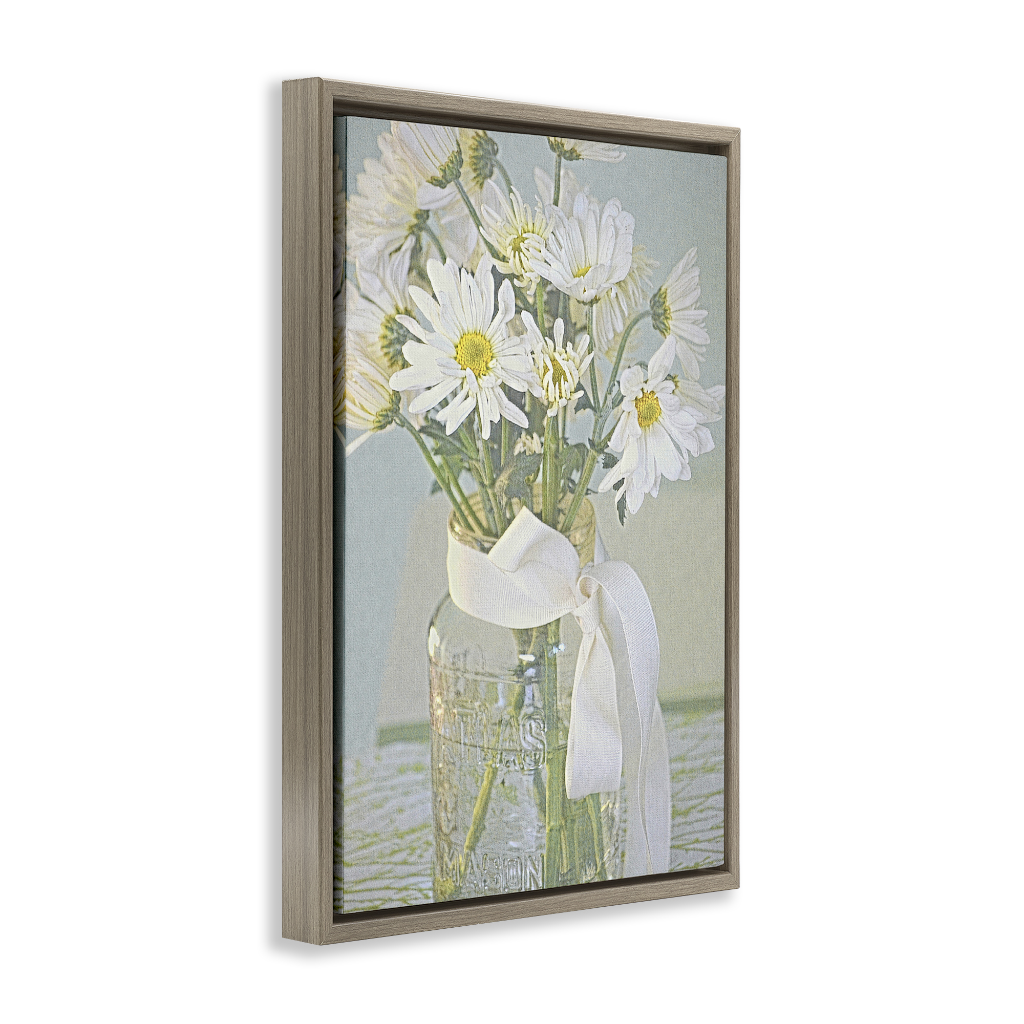 Stupell Industries Faded Daisies Jar Botanical & Floral Painting Brown Floater Framed Art Print Wall Art, 21 x 31