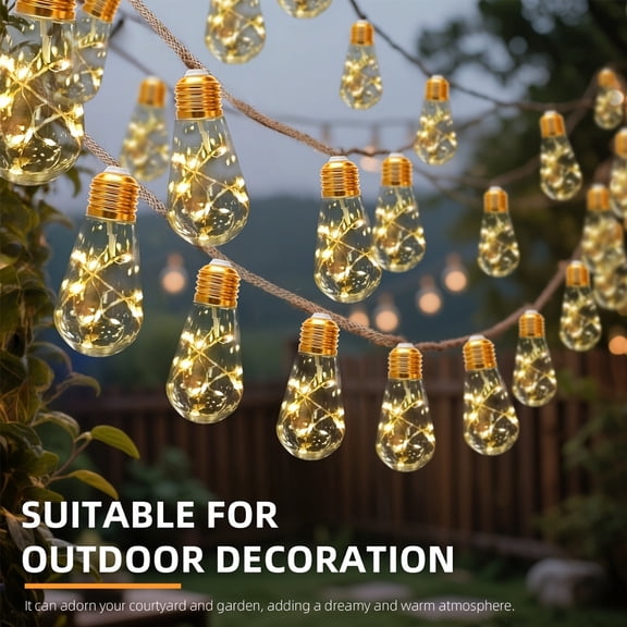 Solar Powered Outdoor String Lights 25ft 15 Bulbs Waterproof LED Patio Lights with 8 Modes for Garden Backyard Party Porch Wedding Cafe Bistro Decoration