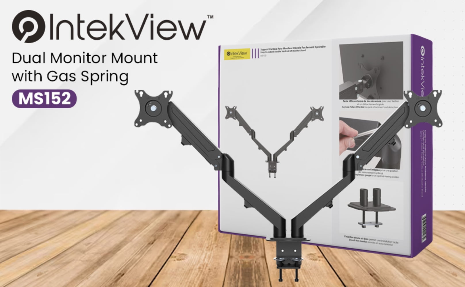 IntekView Support Double Moniteur avec Ressort à Gaz