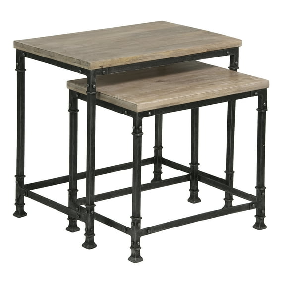 Adoor Whitewash Mango Wood and Iron Nesting Tables Set of 2
