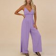 thumbnail image 5 of Cutuoiiu Casual Women Solid V Neck Spaghetti Strap Jumpsuit with Side Slit Wide Leg Long Pants for Daily Wear Gifts, 5 of 6