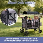 4 Seater Stroller Wagon for 4 Kids, Cuoote Kids Wagon Stroller with Large Storage Bag, Adjustable Canopy, Foldable Toddlers Wagon