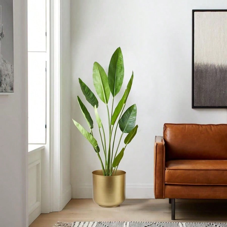 Large Gold Planters Metal Aloe Brass-Tone Plant Pots Indoor Decorative Flower Pots with Drain Holes 8+7.1Inch