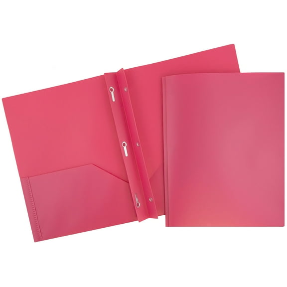 JAM Paper Plastic 2 Pocket School POP Folders with Metal Prongs Fastener Clasps, Fuchsia Hot Pink, Bulk 96/Pack