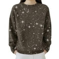 thumbnail image 3 of Soyumi Sparkly Holiday Sweater for Women Sequin Glitter top, Long Sleeve Crewneck Party Pullover, Evening Outfit Fall Cozy Chunky Knit with Shine, Brown, 3 of 9
