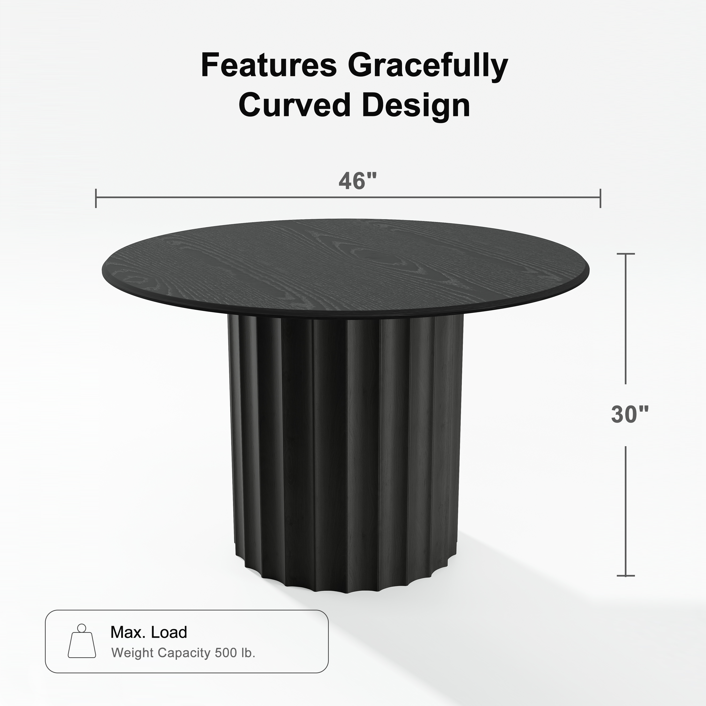 46 in. Soild Wood Black Dining Table Round Kitchen Table