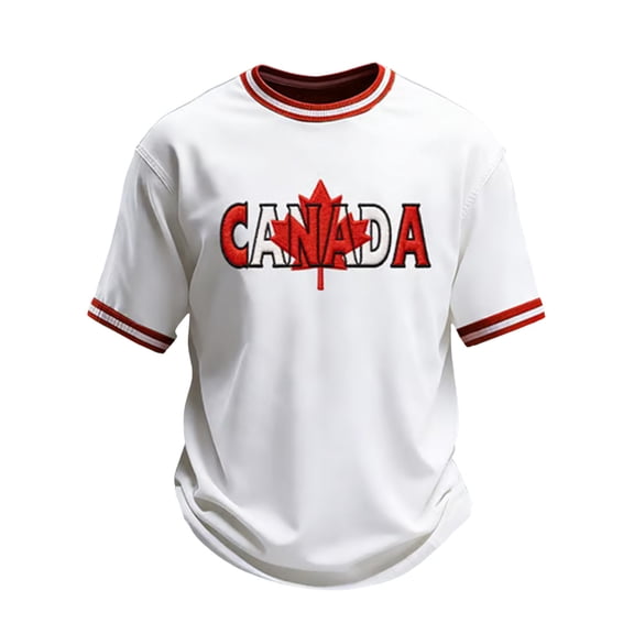 Telankuip Canada Day Men's T Shirt Classic Maple Leaf Graphic Comfort T-Shirt 2026 Summer Trendy Stripe Design Crewneck Short Sleeve Preppy Style Casual Tee Top 2-White XS