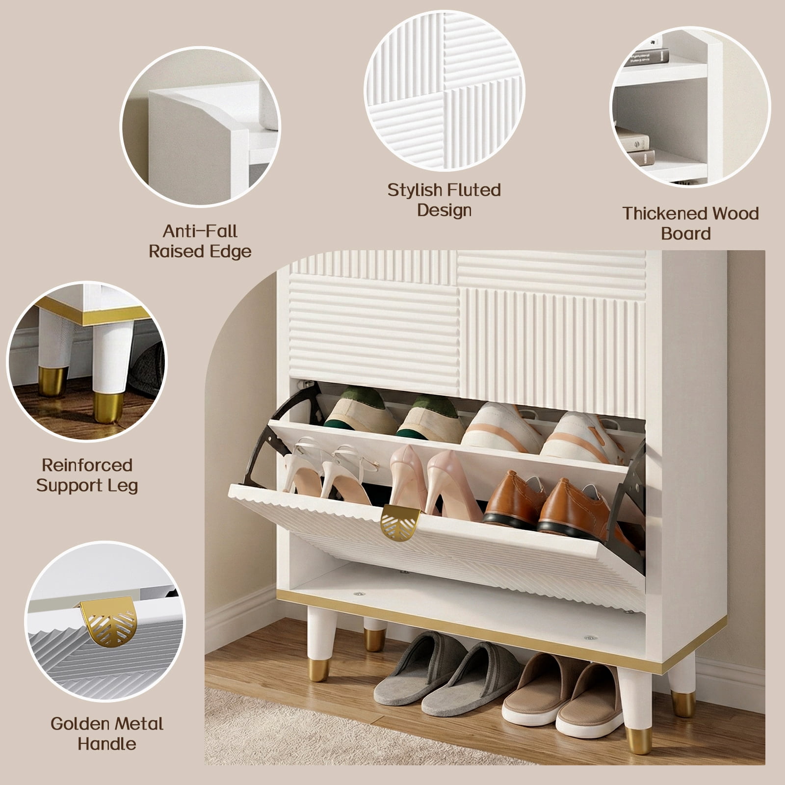 Kbun Tall Shoe Storage Cabinet with 2 Flip Drawers, Hidden Wood Shoe Cabinet for Entryway Hallway, Freestanding Narrow Slim Shoe Organizer Space Saver for Living Room, White
