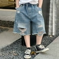 thumbnail image 2 of RMGVDSD Boys Fashion Ripped Jeans Retro Children's Summer Shorts Kids Casual Pull On Denim Shorts Elastic Waist Baggy Jorts Stylish School Trousers For 4-5 Years, 2 of 6
