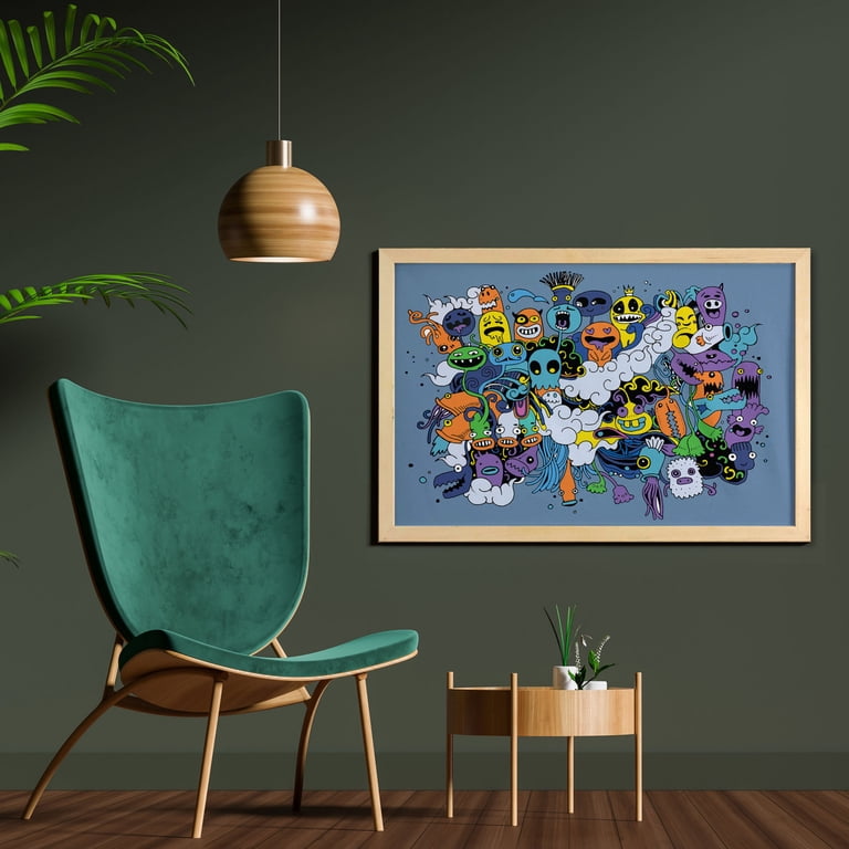 Indie Wall Art with Frame, Group of Funky Monsters Society