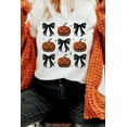 thumbnail image 3 of Women's White Halloween Pumpkin Face Bowknot Graphic T-Shirt - [ZhiHiMeRi] | (US 20-22)2XL, 3 of 8