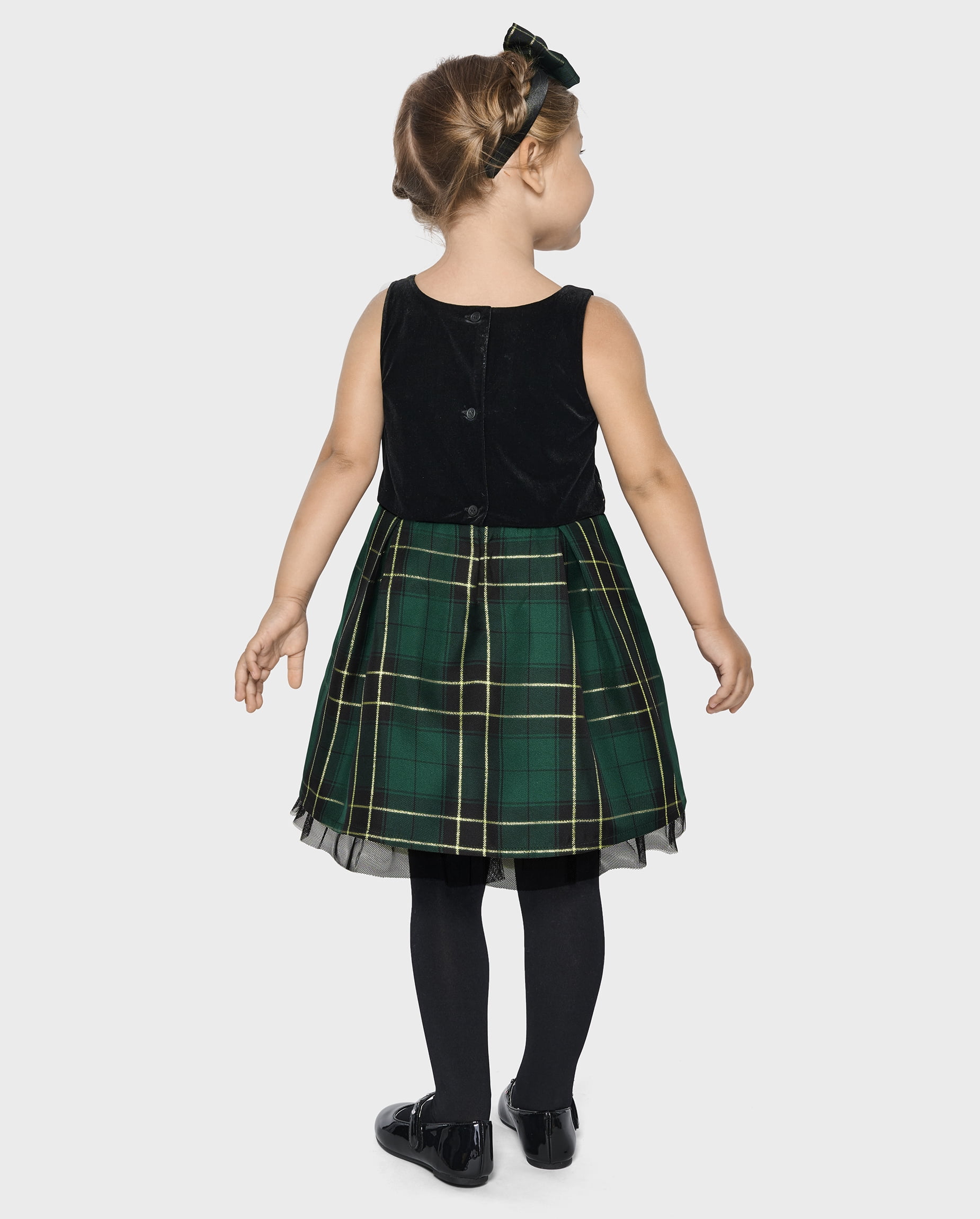 The Children's Place Toddler Girls Sleeveless Plaid Velour Dress, Sizes 12M-5T
