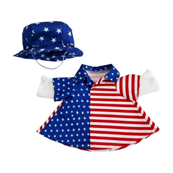 23inch Patriotic Flag Print Goose Costume Set,Star‑Stripe Shirt with Matching Bucket Hat,Memorial Day Outdoor Lawn Yard Decor