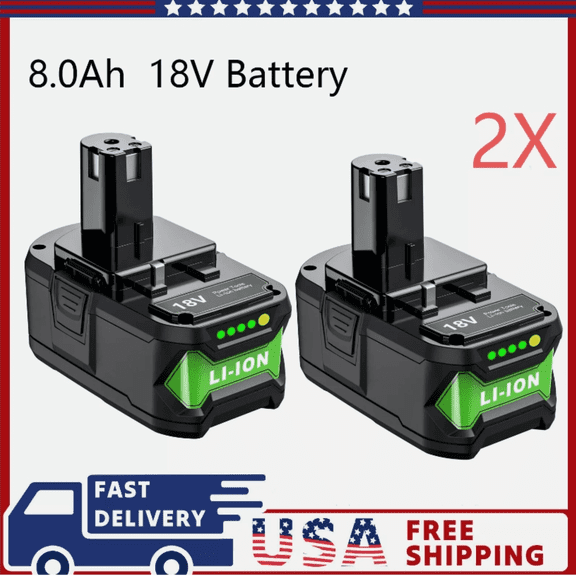 2Packs 8.0Ah Battery Compatible with Ryobi 18v Battery P108 P102 P104 P107 P109 Replacement 18 Volt ryobi Battery