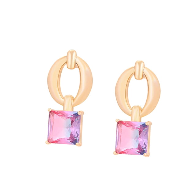 Aretes Dama Modernos Con Swarovski Rosa Violeta Oro 14K Lam dorado Unitalla