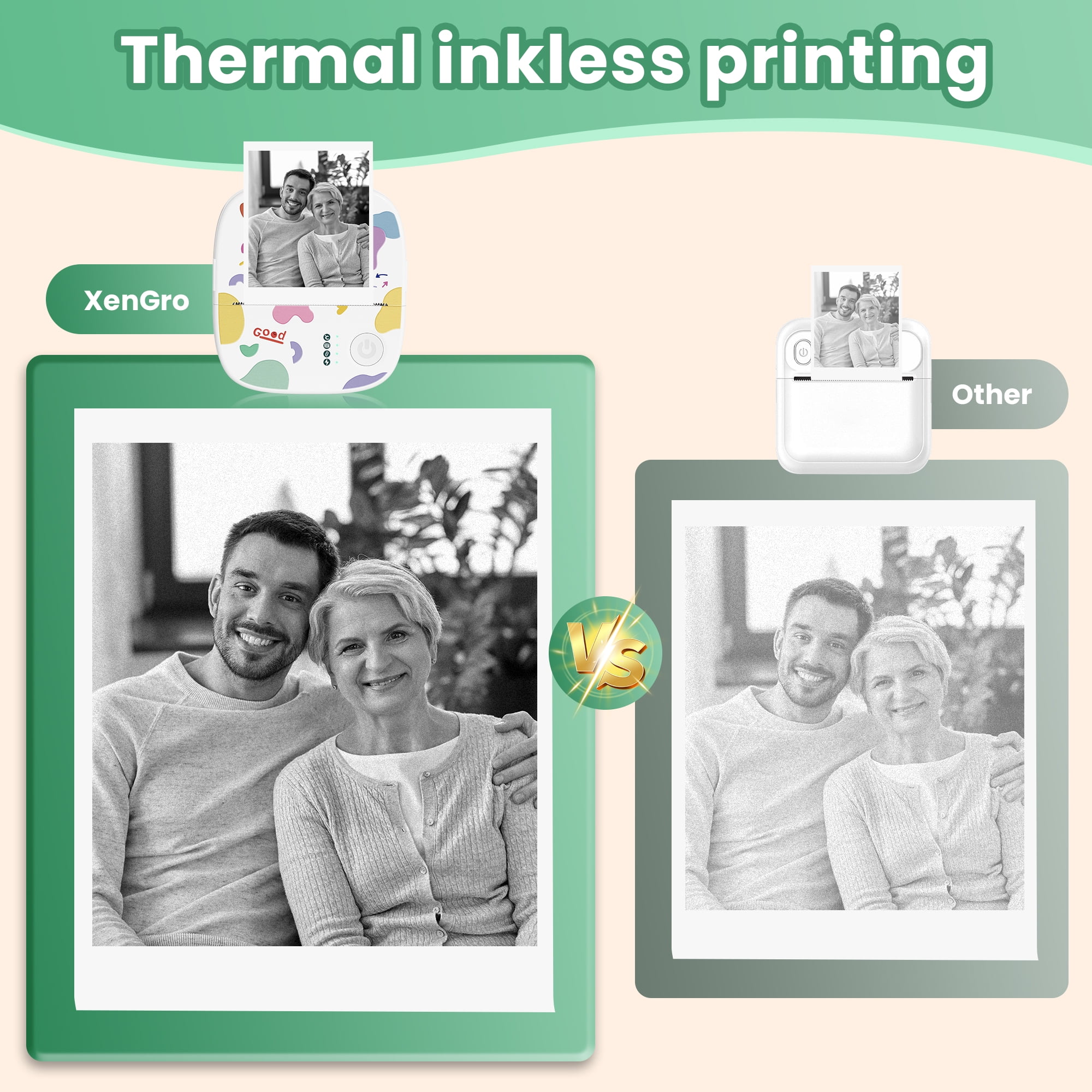 Mini Portable Sticker Printer XenGro, Mini Thermal Printer with 4 Rolls Paper, Bluetooth Inkless Printpods, Pocket Label Maker Suitable for Creative Kids DIY, Diaries, Photos, Study Notes