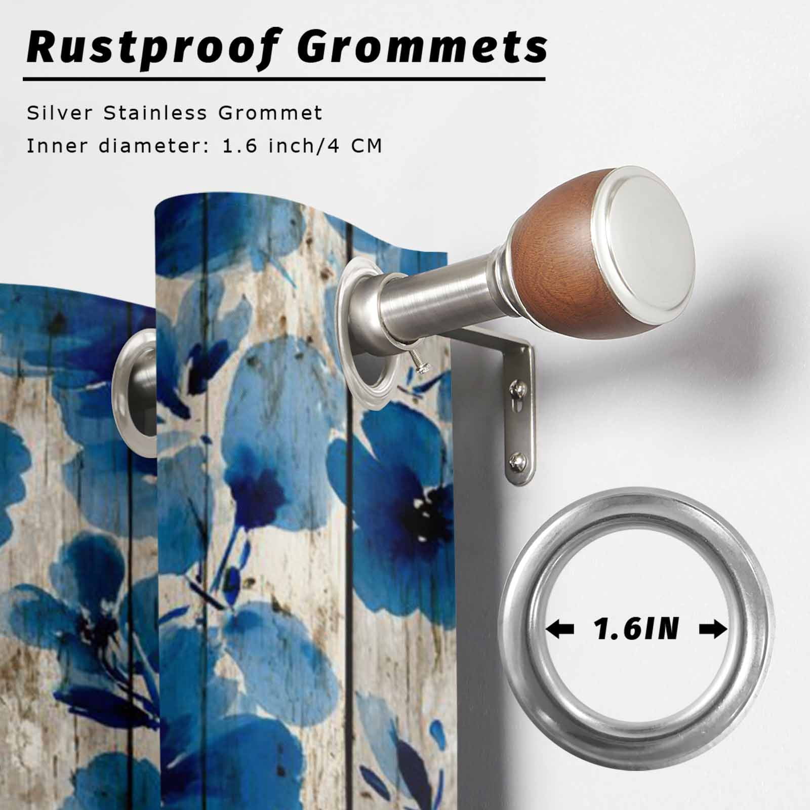 Blue Flower Outdoor Curtains for Patio, Watercolor Floral Vintage Wood Striped Country Sunshade Privacy Drapes Grommet Waterproof Outside Curtains for Porch/Cabana/Balcony 54"x 108", 1 Panel