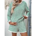 thumbnail image 5 of 2 Piece Sets for Women Summer Cute Stripe Long Sleeve Knit T Shirts Shorts Matching Lounge Set Green S, 5 of 8