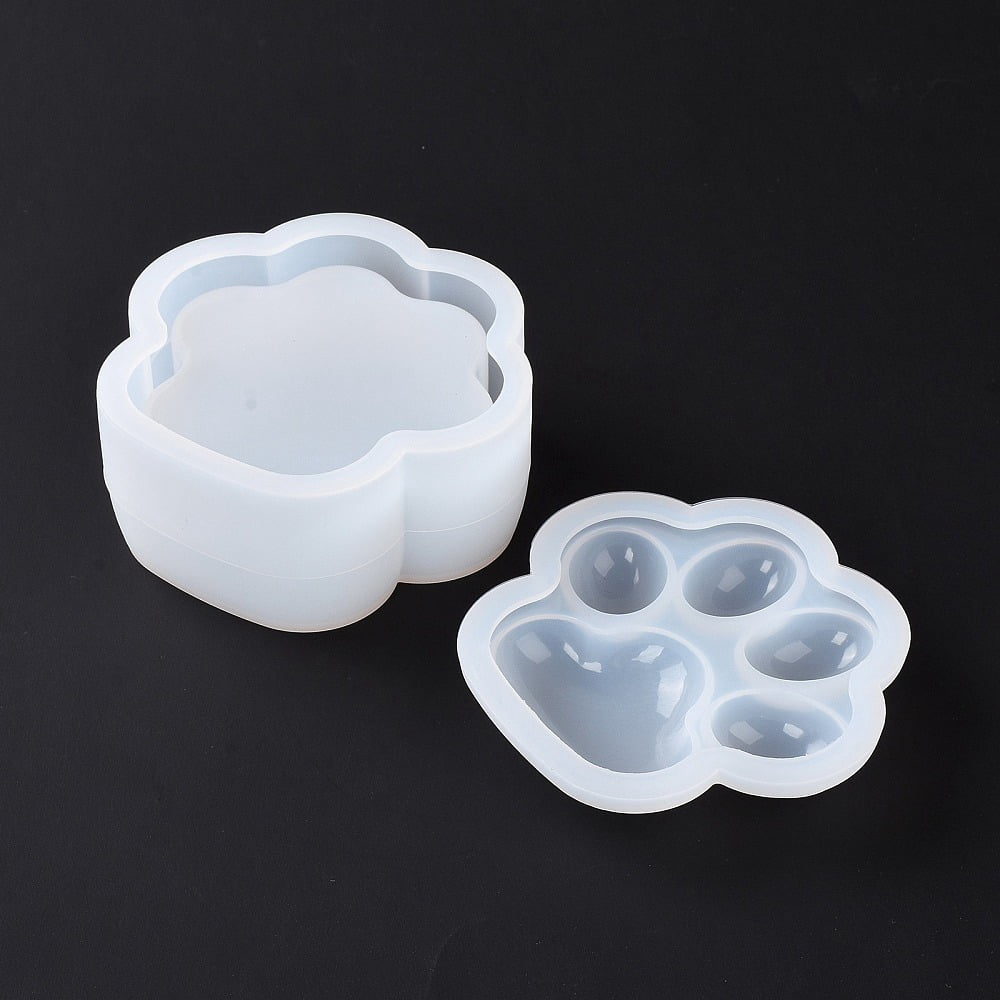 DIY Cat's Paw Print Storage Box Silicone Molds Resin Casting Molds For UV Resin Epoxy Resin Craft Making White 94x86x17mm & 93x88x41mm 2pcs/set