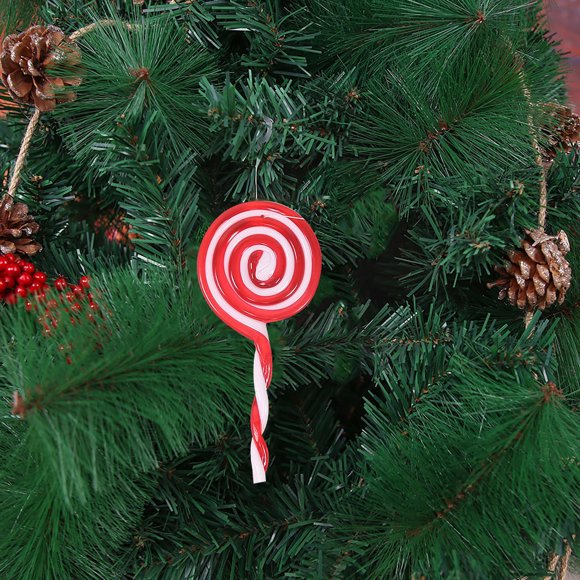 Fiudx Colgante de Piruleta Navideña con Diseño de Caramelo Rojo y Blanco, Ideal para Decorar El Árbol y La Corona de Navidad, Ideal para Fiestas y Uso Doméstico, Ideal Como Regalo, Tamaño 15,7 X 7,2