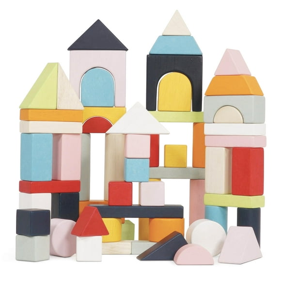 Le Toy Van - Blocs de Construction Éducatifs en Bois Ensemble de 60 Pcs Jouet / Style Montessori Développement des Formes et des Couleurs - Convient pour 12 Mois + (PL135)