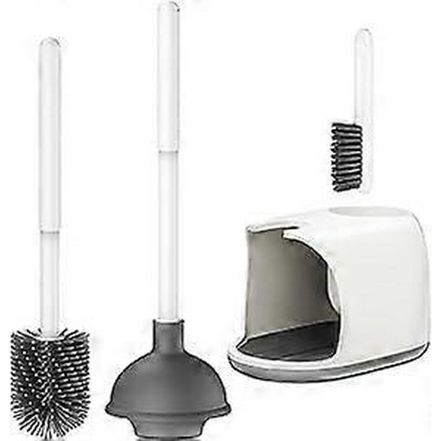 Toilet brush and plunger set, 2 in 1 Toilet brush and plunger set with holder,bathroom accessory set with holder for deep cleaning
