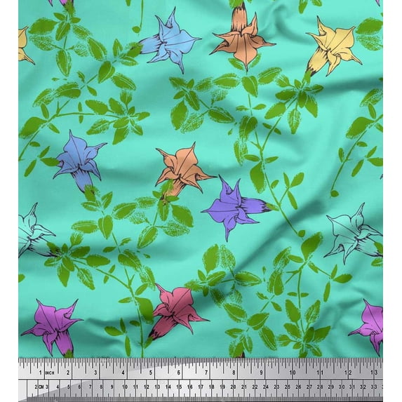 Soimoi Cotton Duck Fabric Leaves & Bell Floral Print Fabric by The Yard 42 Inch Wide