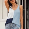 thumbnail image 2 of Blusa de punto sin mangas holgada informal de verano con cuello en V para mujer, chaleco de colores en contraste, 2 of 6