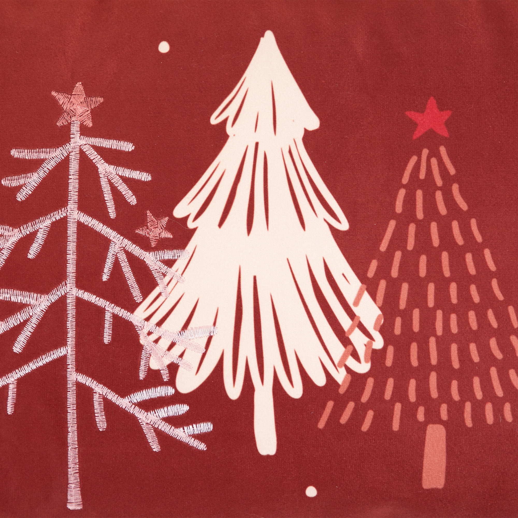 Trees and Stars Christmas Throw Pillow - 22" x 13" - Burnt Sienna Red and Beige
