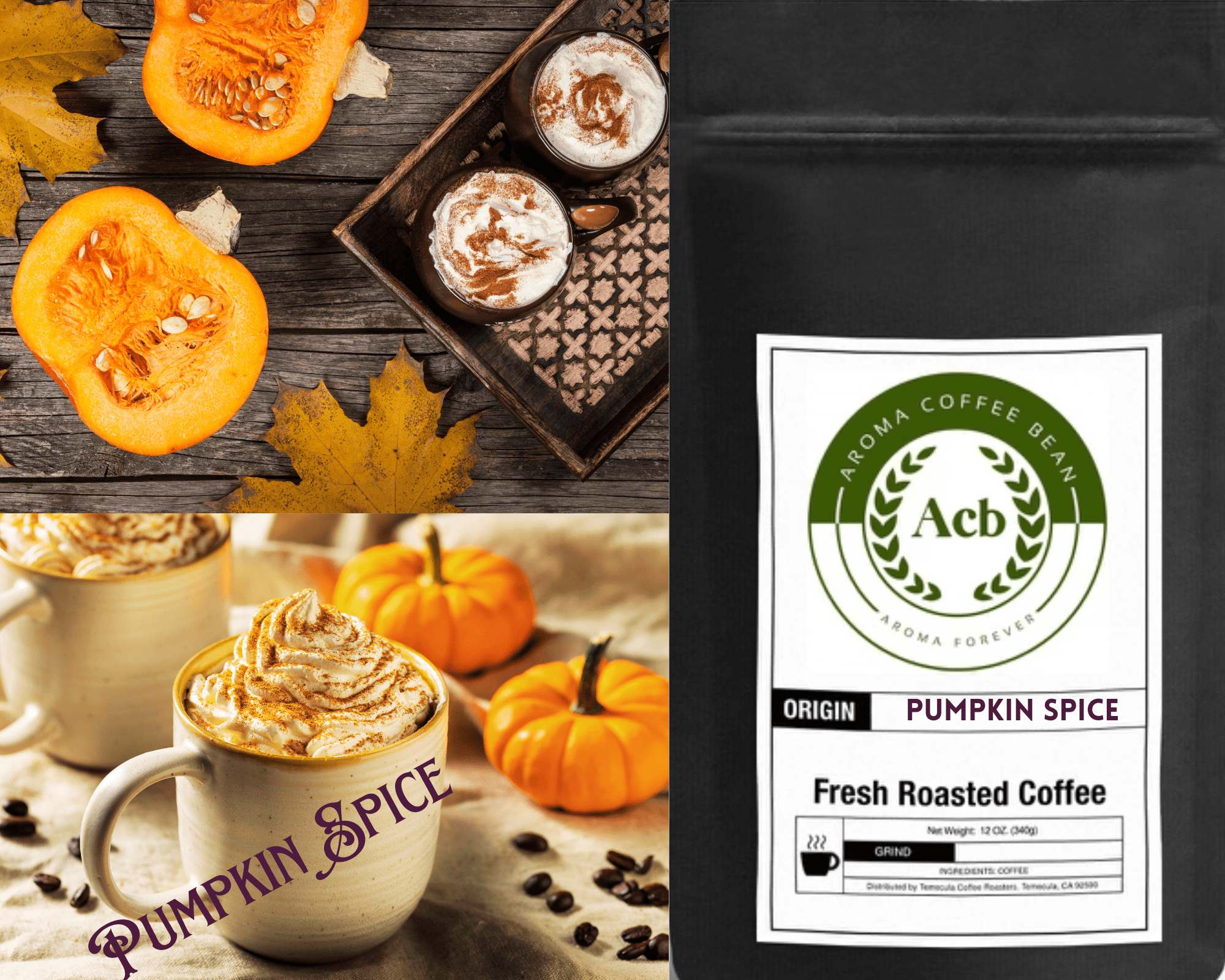 Aroma Coffee Bean, Pumpkin Spice Flavored Coffee 1 Lb
