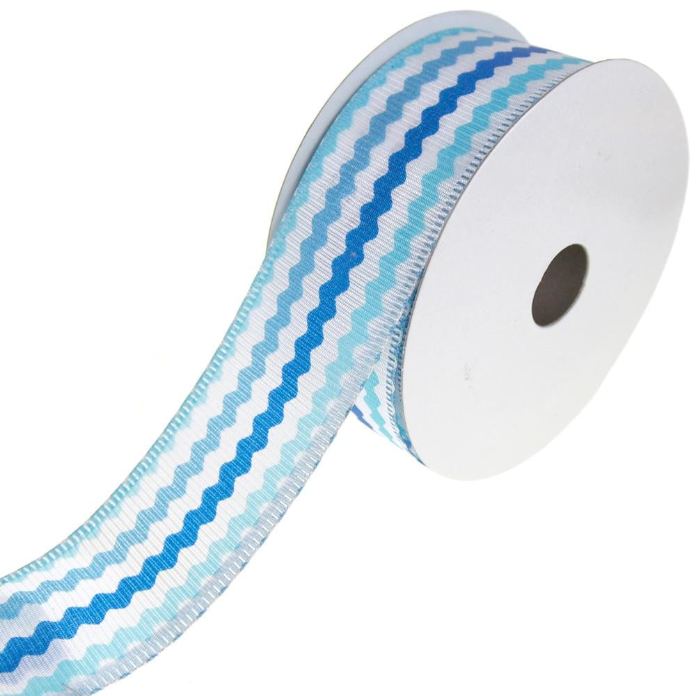 Colorful Ric Rac Printed Wired Ribbon, Blue, 11/2Inch, 10Yard