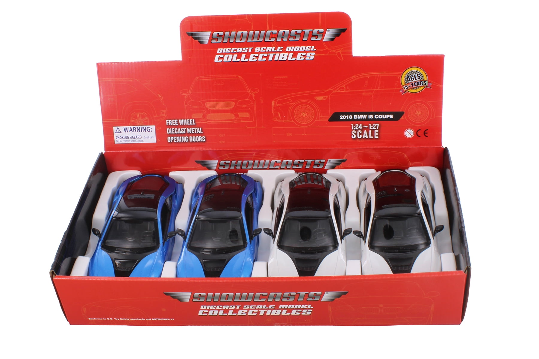 2018 BMW i8 Coupe, Blue & Silver - Showcasts 71359D - 1/24 Scale Set of 4 Diecast Model Cars