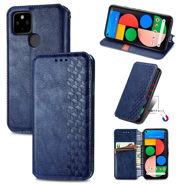 Case for Google Pixel 5 Flip Cover Wallet Flip Cover Magnetic Protective - Blue