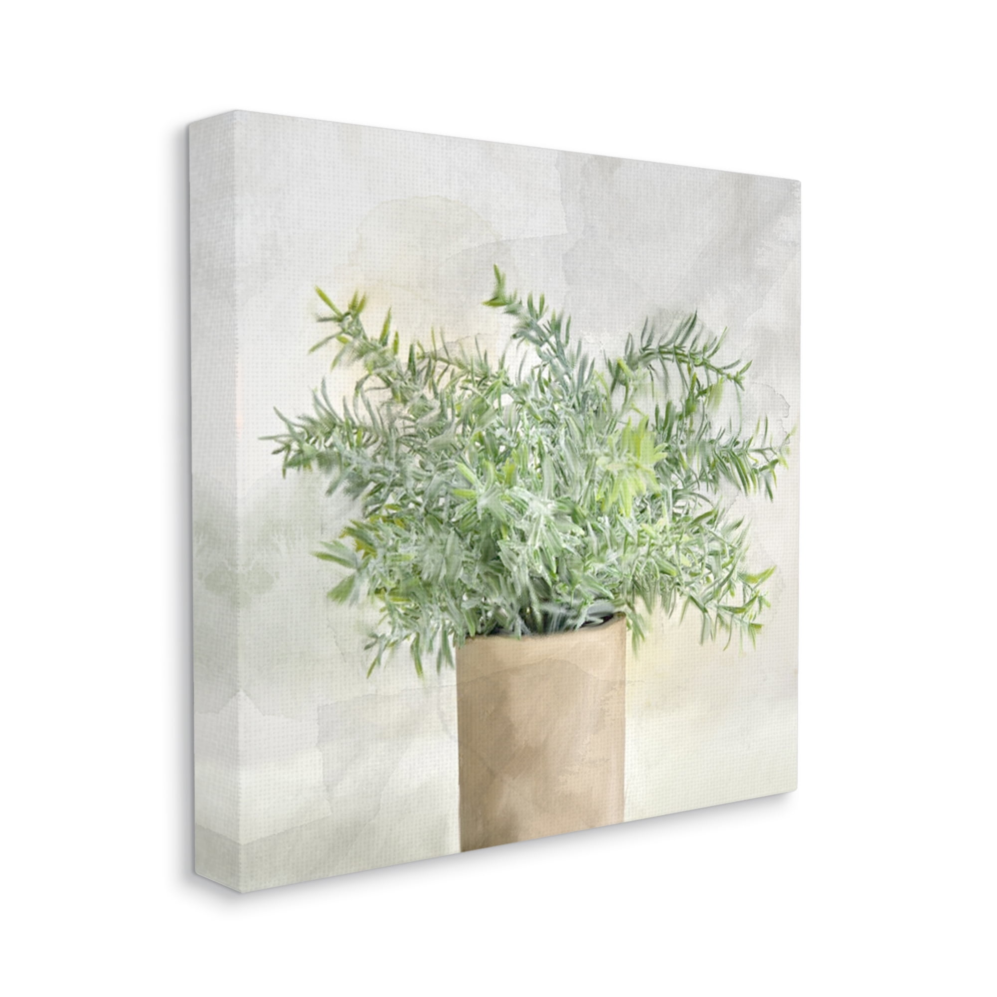 Stupell Industries Rustic Potted Herb Plant Overflowing Leaves Design Painting Gallery Wrapped Canvas Print Wall Art, Design by Kim Allen